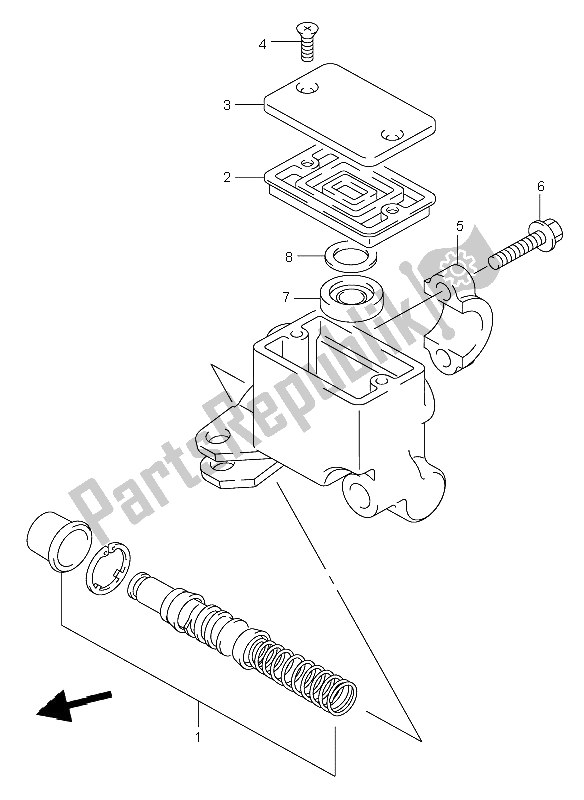 All parts for the Front Master Cylinder of the Suzuki LT A 500F Vinsion 4X4 2004