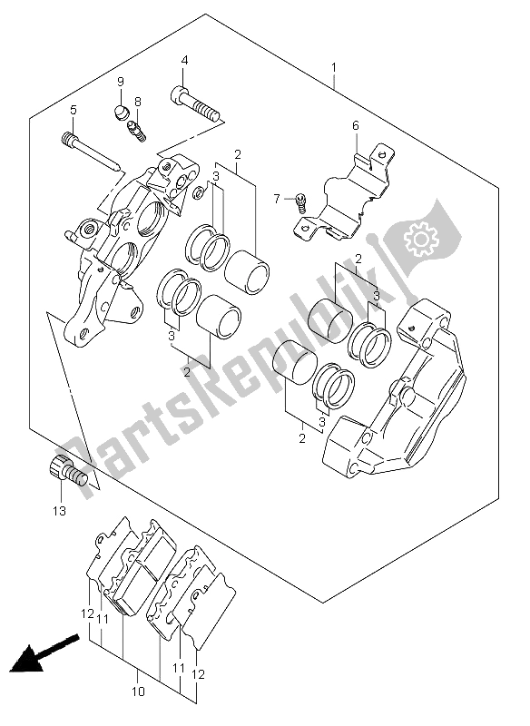 All parts for the Rear Caliper of the Suzuki VL 1500 Intruder LC 2006