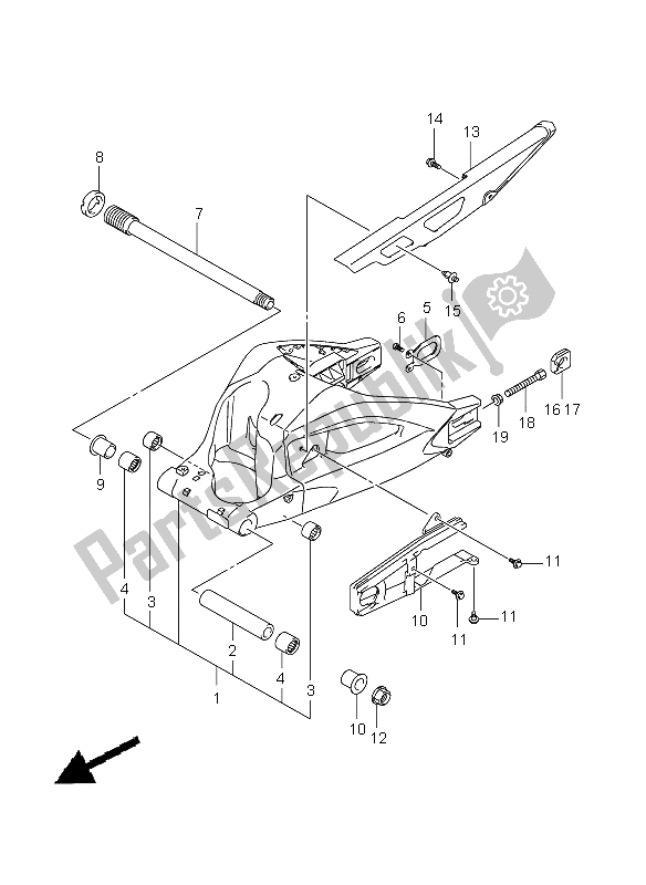 All parts for the Rear Swinging Arm of the Suzuki GSX 1300 BKA B King 2009