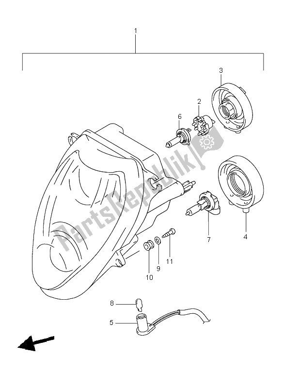 Tutte le parti per il Proiettore (e19-p37) del Suzuki GSX 1300R Hayabusa 2001