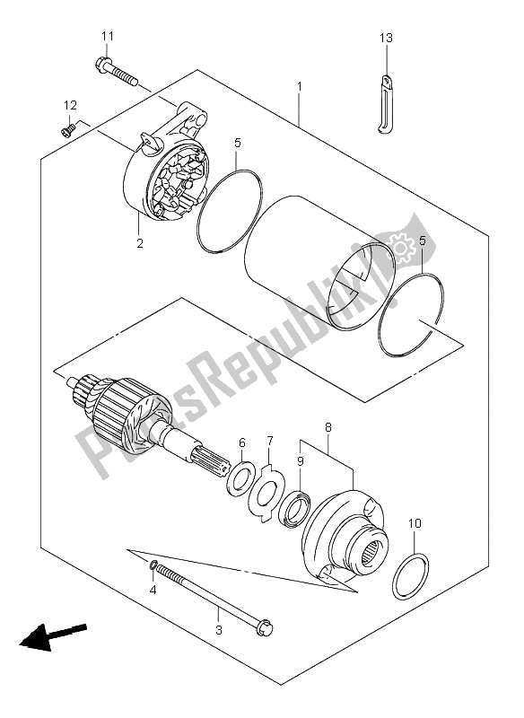 All parts for the Starting Motor of the Suzuki VL 250 Intruder 2004