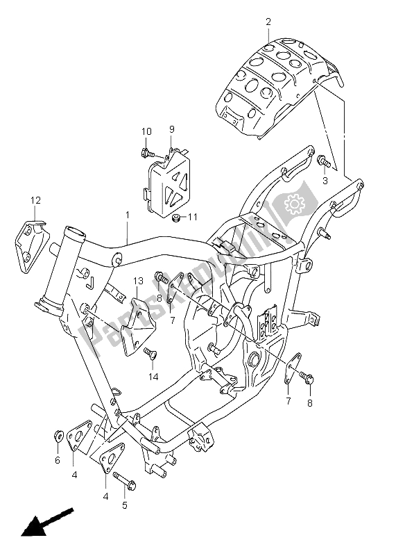Todas as partes de Quadro, Armação do Suzuki VL 250 Intruder 2005