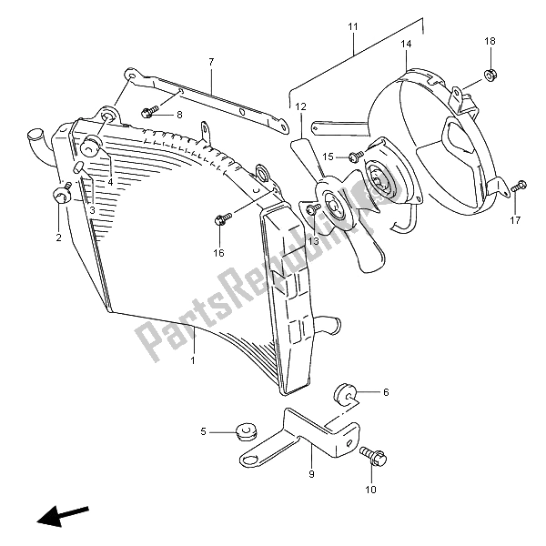 All parts for the Radiator of the Suzuki RF 600R 1995