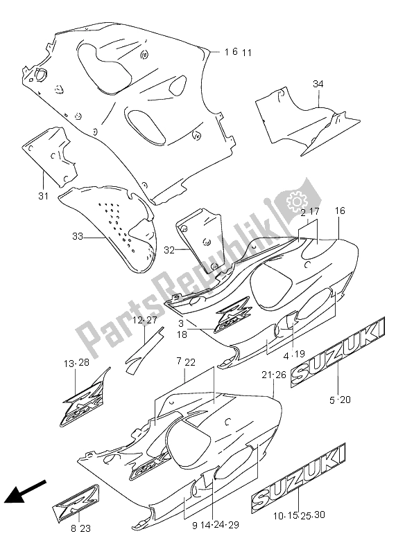 Toutes les pièces pour le Sous Le Corps De Capotage du Suzuki GSX R 750 1999