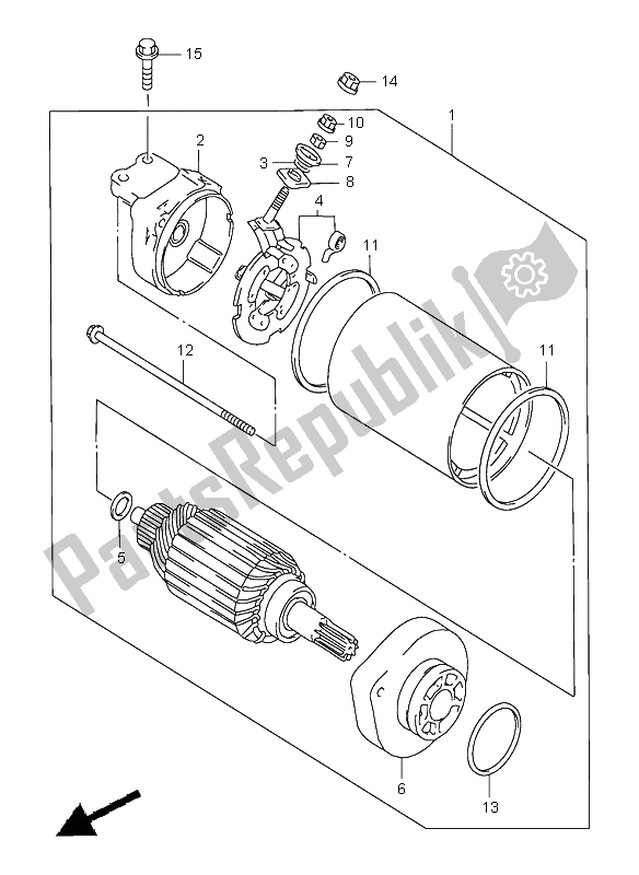 All parts for the Starting Motor (2) of the Suzuki LS 650 Savage 1999