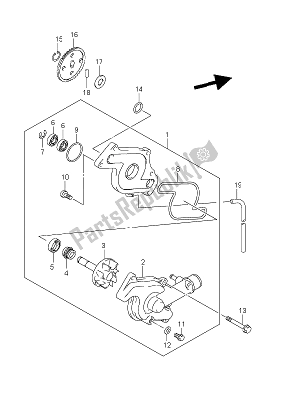 All parts for the Water Pump of the Suzuki DL 650A V Strom 2011