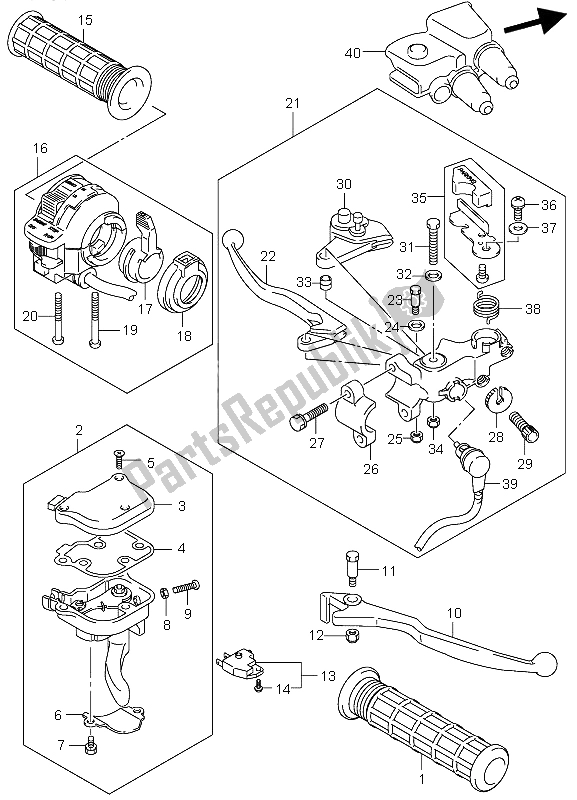 All parts for the Handle Lever of the Suzuki LT Z 400 Quadsport 2004