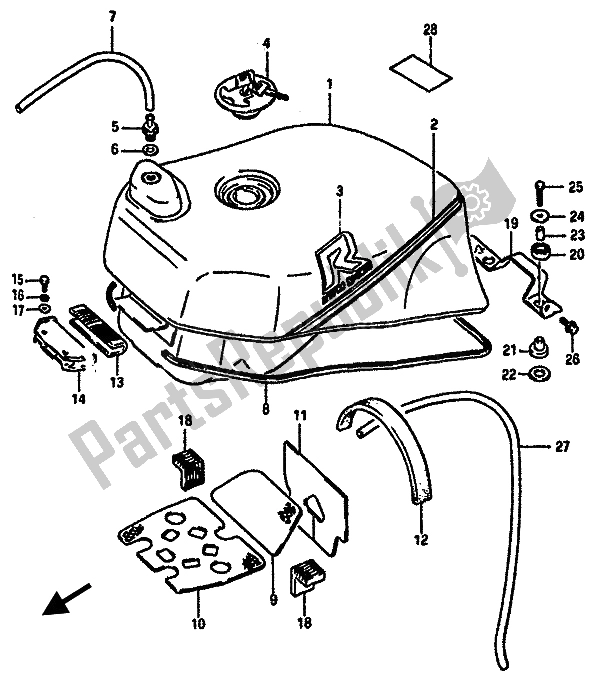 All parts for the Fuel Tank of the Suzuki GSX R 750X 1987