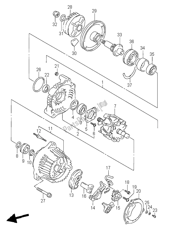 Todas as partes de Alternador do Suzuki RF 600R 1996