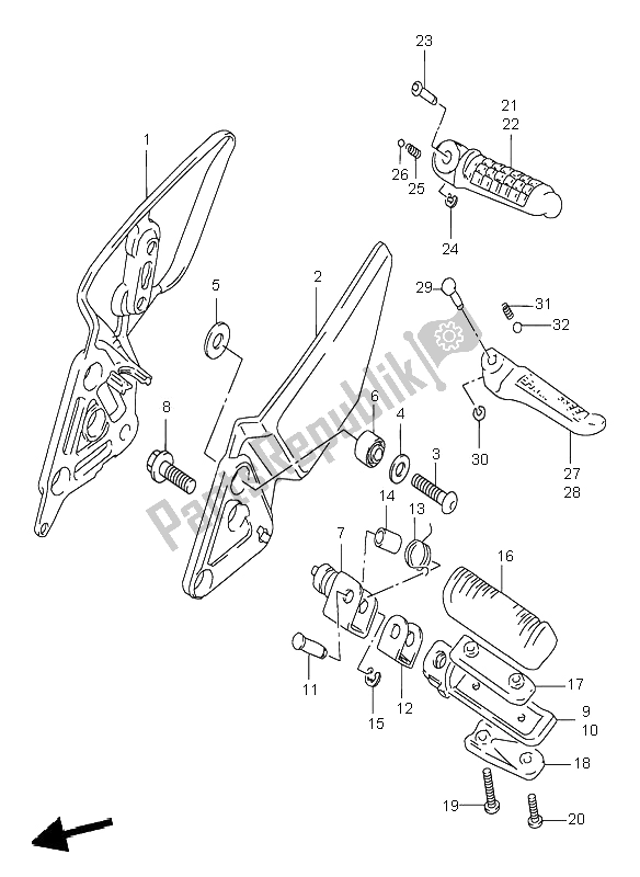 All parts for the Footrest of the Suzuki GSF 600N Bandit 1996