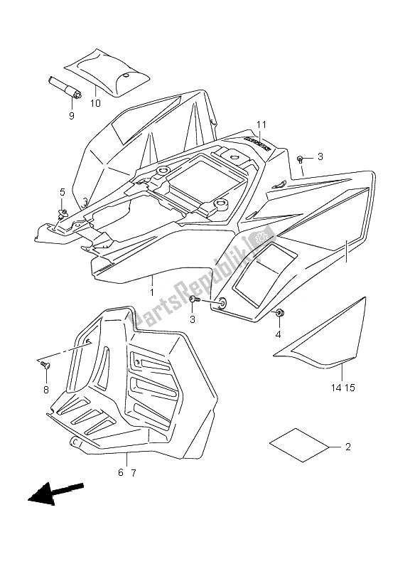 All parts for the Rear Fender of the Suzuki LT R 450 Quadracer 2007