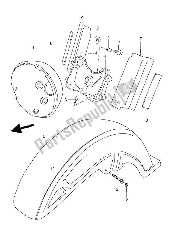 Tutte le parti per il Parafango Anteriore del Suzuki VL 1500 Intruder LC 1999