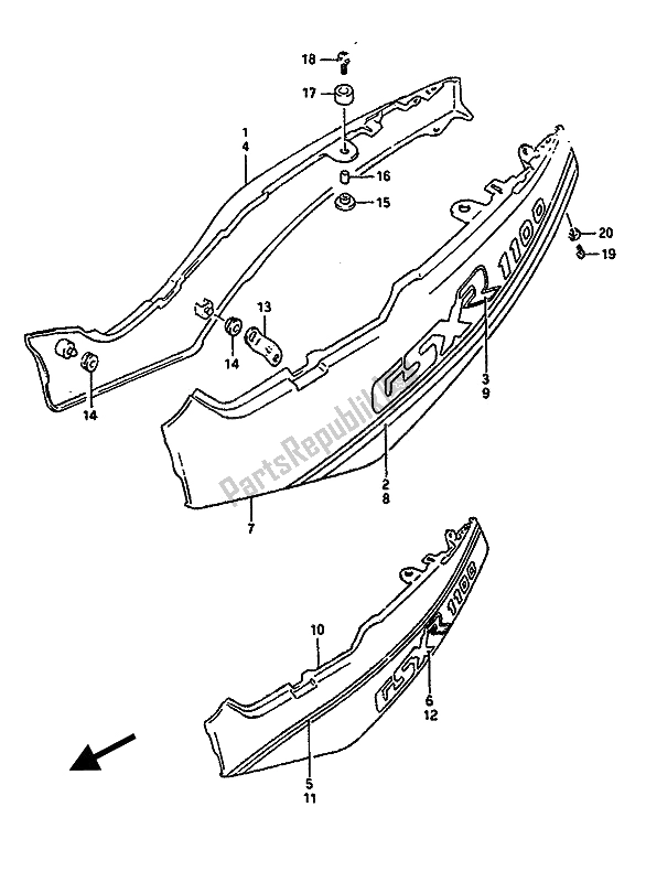All parts for the Frame Cover of the Suzuki GSX R 1100 1990