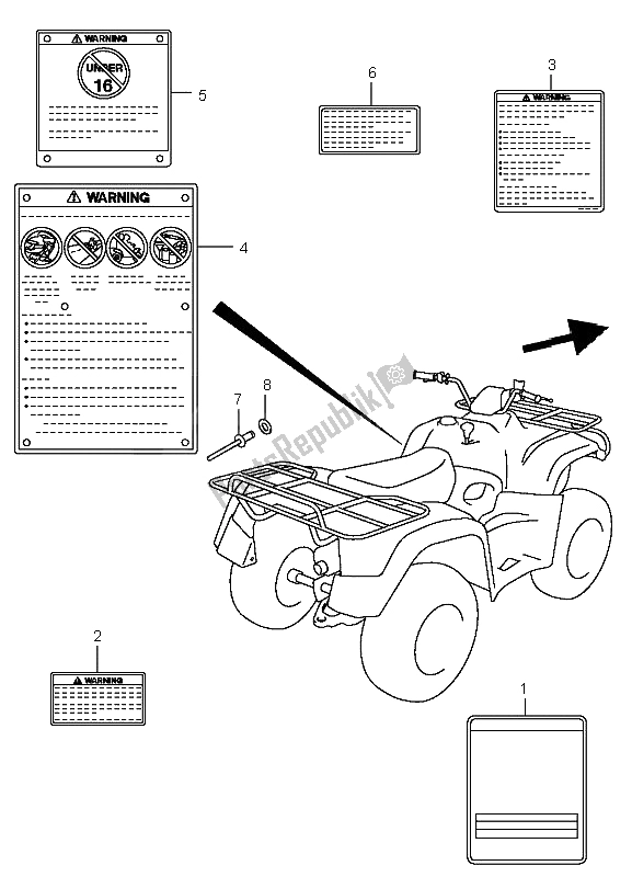 All parts for the Label of the Suzuki LT A 400 Eiger 4X2 2004