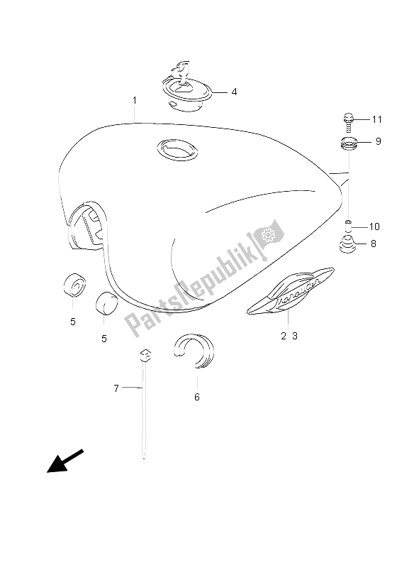 All parts for the Fuel Tank of the Suzuki GZ 125 Marauder 2005