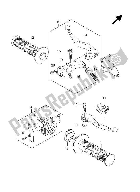 All parts for the Handle Lever of the Suzuki RM 85 SW LW 2012