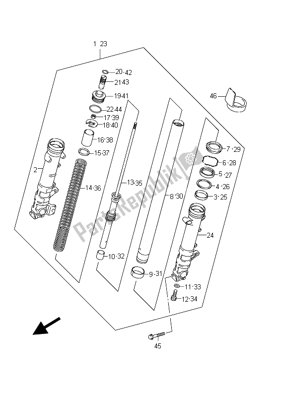 All parts for the Front Damper (gsf1250s E24) of the Suzuki GSF 1250 SA Bandit 2012