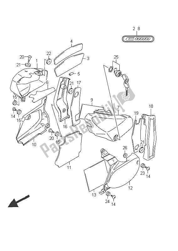 All parts for the Frame Cover (vl800c E2) of the Suzuki C 800 VL Intruder 2011