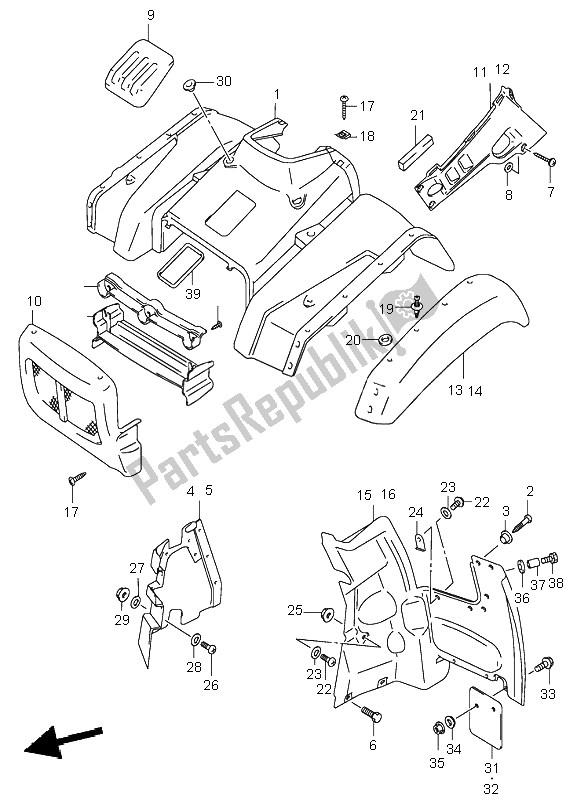 Todas las partes para Guardabarros Delantero de Suzuki LT A 500F Quadmaster 2000