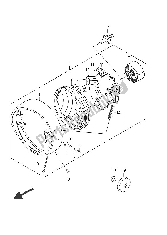 Tutte le parti per il Faro Anteriore (vl800c E24) del Suzuki C 800 VL Intruder 2011