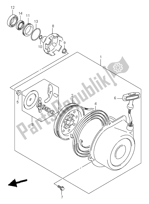 All parts for the Recoil Starter of the Suzuki LT A 500F Vinson 4X4 2007