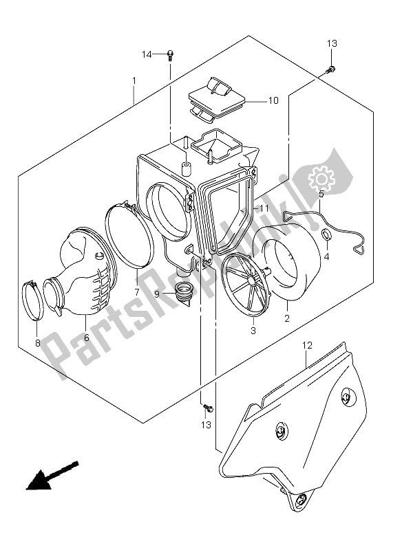 All parts for the Air Cleaner of the Suzuki DR Z 400E 2009