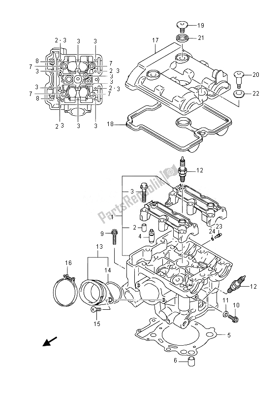 All parts for the Cylinder Head (rear) of the Suzuki DL 650A V Strom 2014