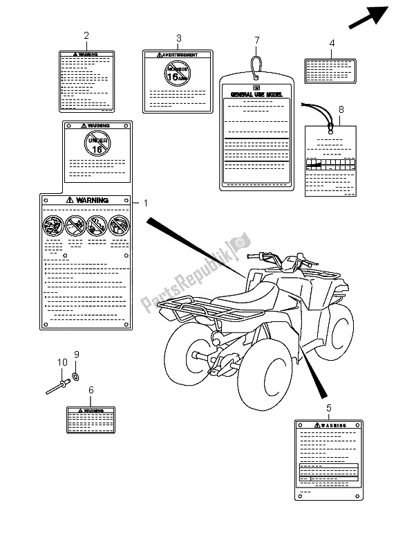 Tutte le parti per il Etichetta del Suzuki LT A 400 Kingquad 4X2 2010