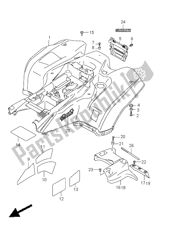 All parts for the Rear Fender (lt-a750xpz P17) of the Suzuki LT A 750 XPZ Kingquad AXI 4X4 2012