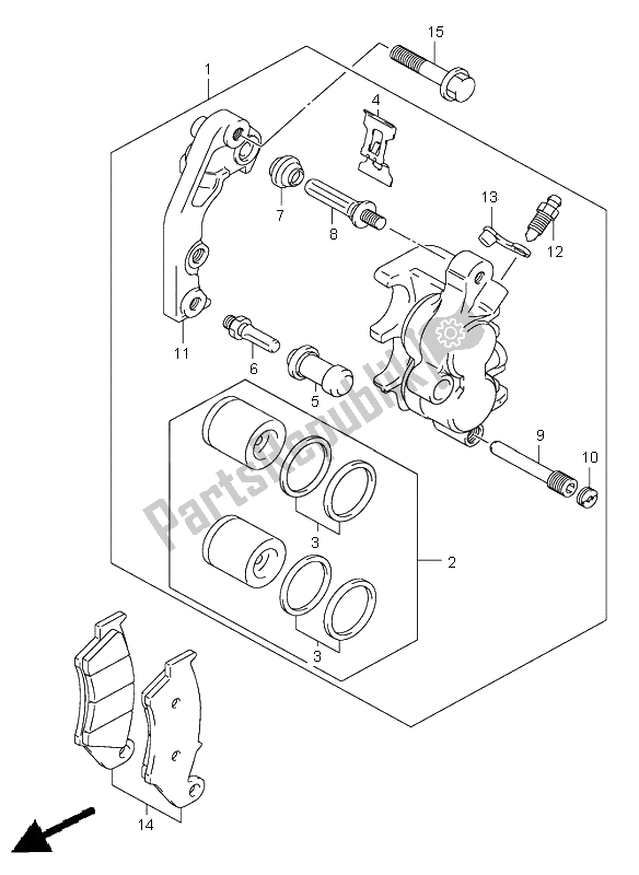 All parts for the Front Caliper of the Suzuki RM 250 2003