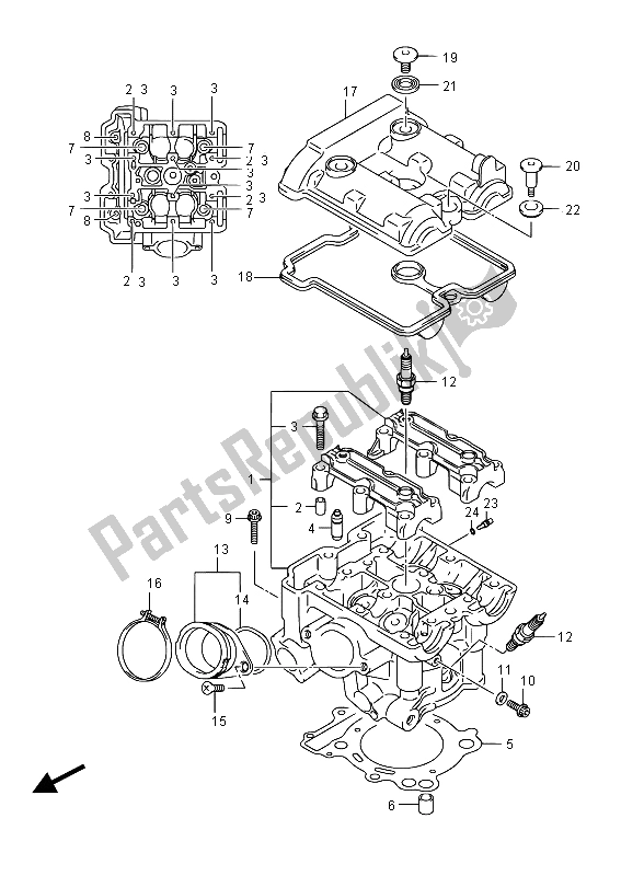 All parts for the Cylinder Head (rear) of the Suzuki DL 650A V Strom 2015