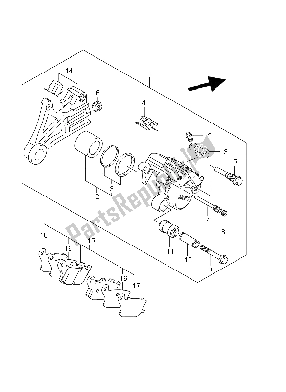 All parts for the Rear Caliper (dl650 E2) of the Suzuki DL 650A V Strom 2011