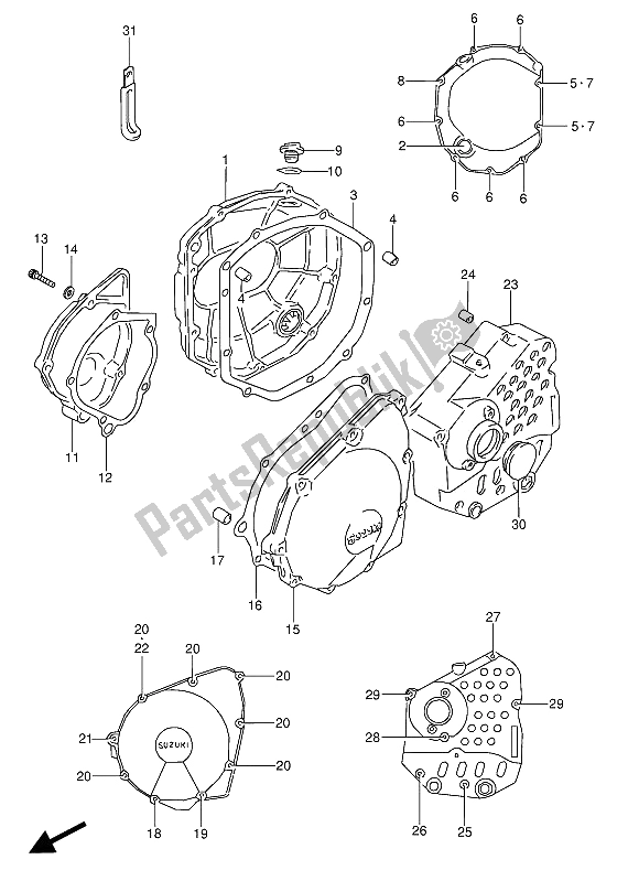 Wszystkie części do Pokrywa Skrzyni Korbowej Suzuki GSX 600 FUU2 1990