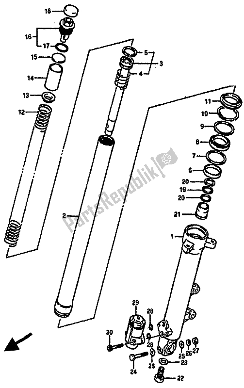 All parts for the Front Rh Damper of the Suzuki GSX R 750X 1986