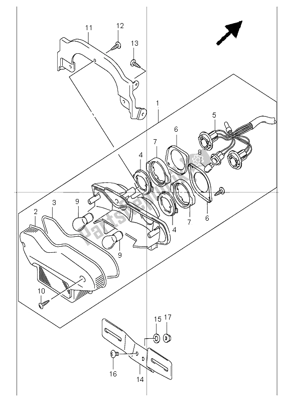 All parts for the Tail Lamp of the Suzuki GSF 1200 NS Bandit 2001