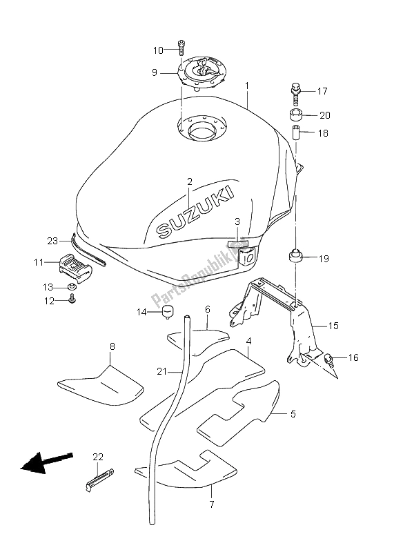 Alle onderdelen voor de Benzinetank van de Suzuki GSX 600F 2002