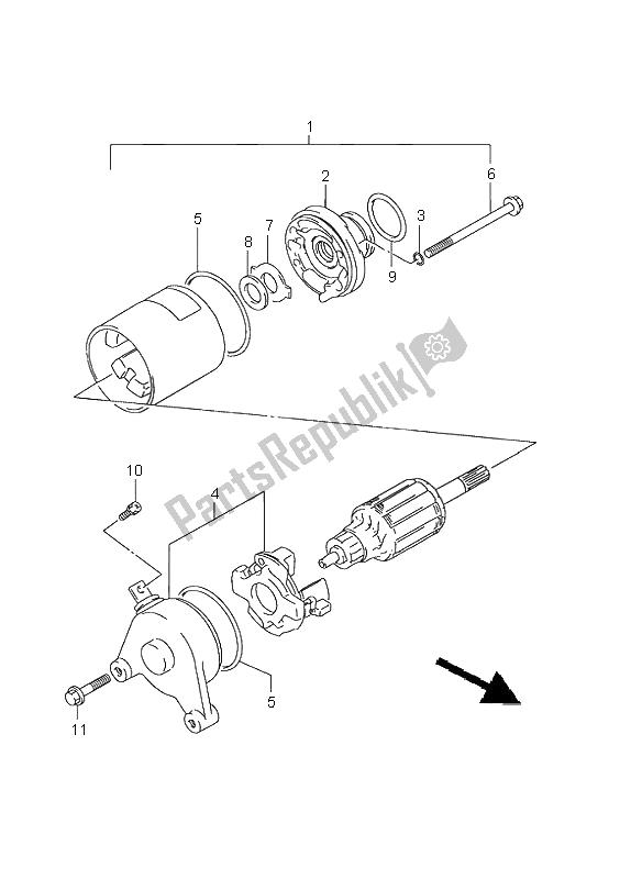 All parts for the Starting Motor of the Suzuki GN 125E 2001