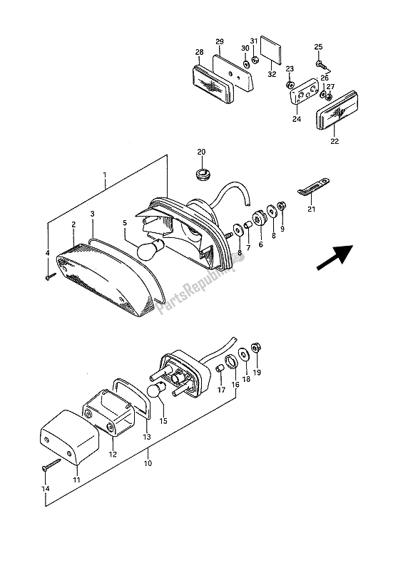 Alle onderdelen voor de Combinatielicht Achter (e1) van de Suzuki VS 1400 Glpf Intruder 1991