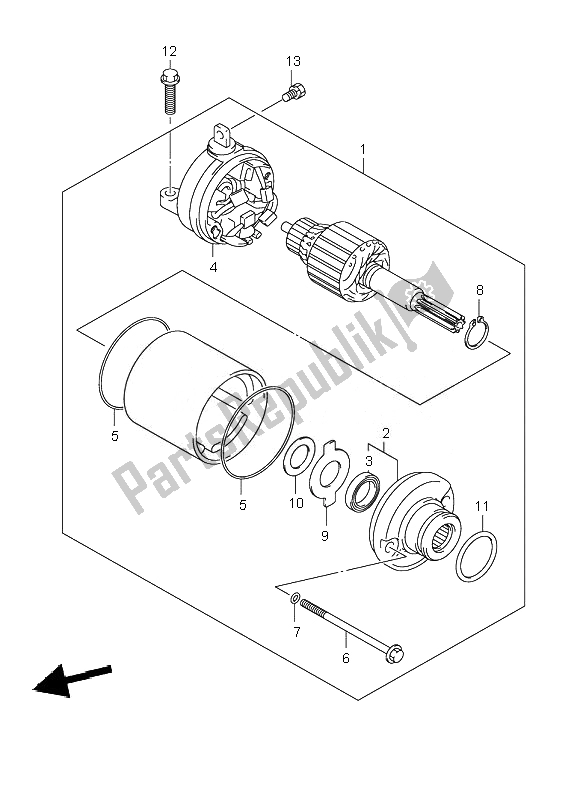 All parts for the Starting Motor of the Suzuki LT R 450 Quadracer 2007