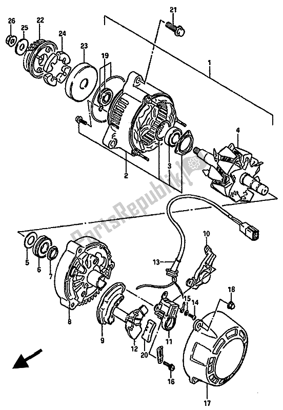 All parts for the Alternator (e. No. 116197) of the Suzuki GSX R 750 1985