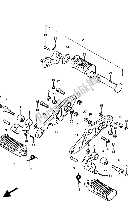 Alle onderdelen voor de Voetensteun van de Suzuki GS 1100G 1985