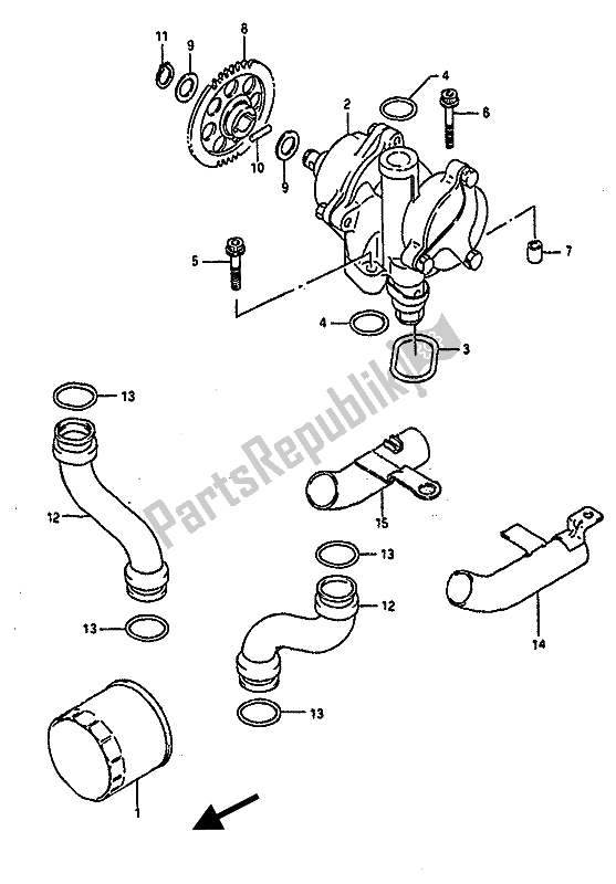 All parts for the Oil Pump of the Suzuki GSX R 1100 1990