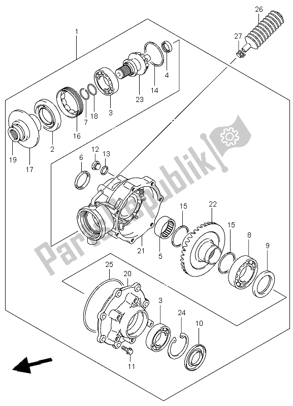 Tutte le parti per il Ingranaggio Conico Finale del Suzuki LT F 250 Ozark 2002