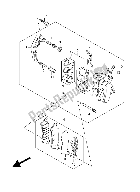 All parts for the Front Caliper of the Suzuki VLR 1800R C 1800 Intruder 2008