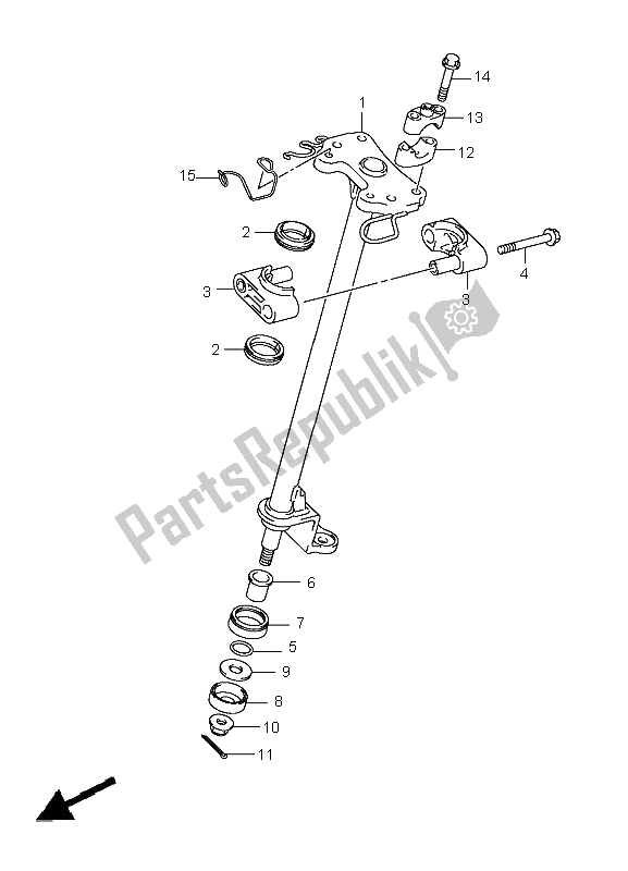 All parts for the Steering Shaft of the Suzuki LT A 400F Kingquad 4X4 2009