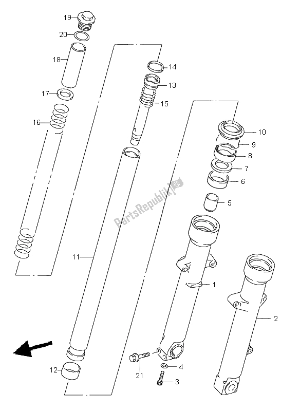 All parts for the Front Damper of the Suzuki GSX 750 1999