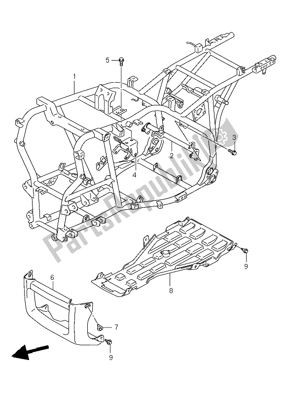 All parts for the Frame of the Suzuki LT A 500F Vinson 4X4 2007