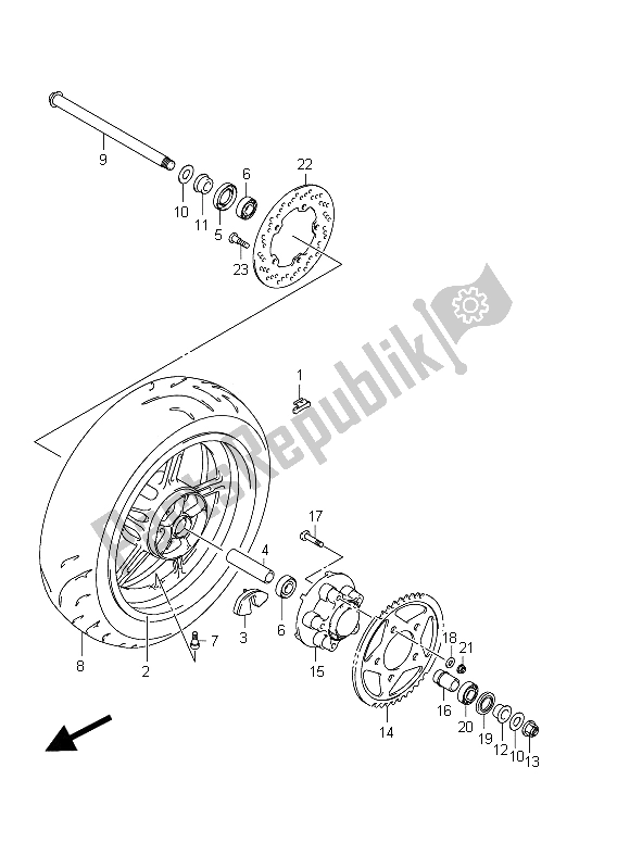 Tutte le parti per il Ruota Posteriore (sfv650u E21) del Suzuki SFV 650A Gladius 2011