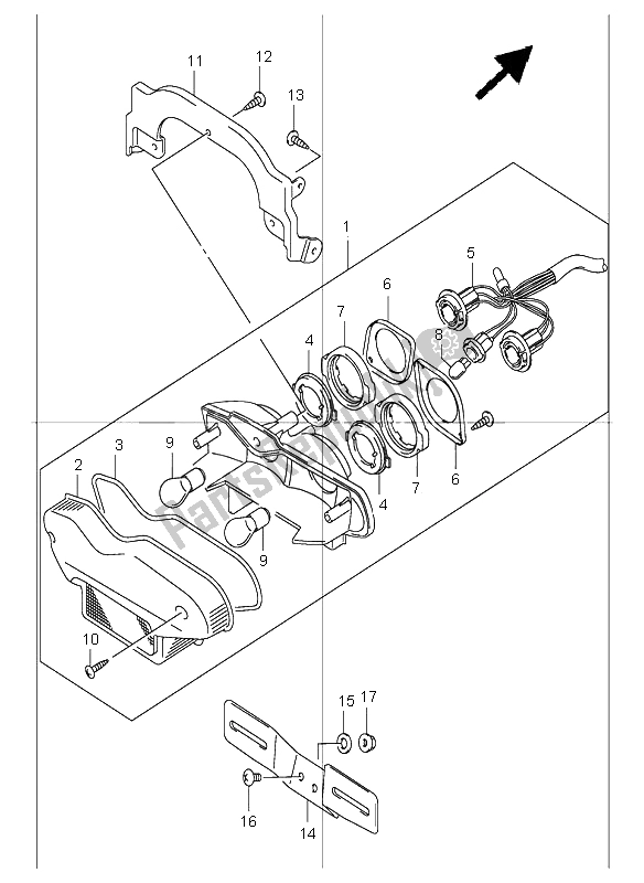 All parts for the Tail Lamp of the Suzuki GSF 1200 NS Bandit 2003