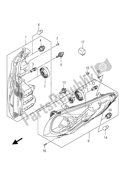 Toutes les pièces pour le Lampe Combinée Avant (an400 E19) du Suzuki Burgman AN 400 AZA 2011
